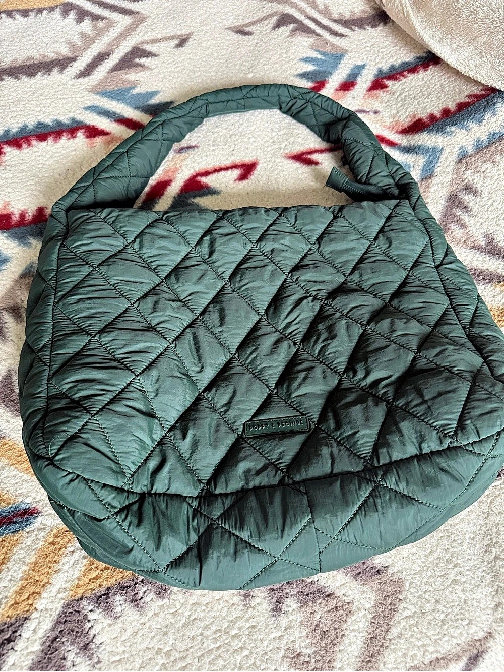 Poppy & Peonies Haul It Hobo Quilted Shoulder Bag in Green & Pink